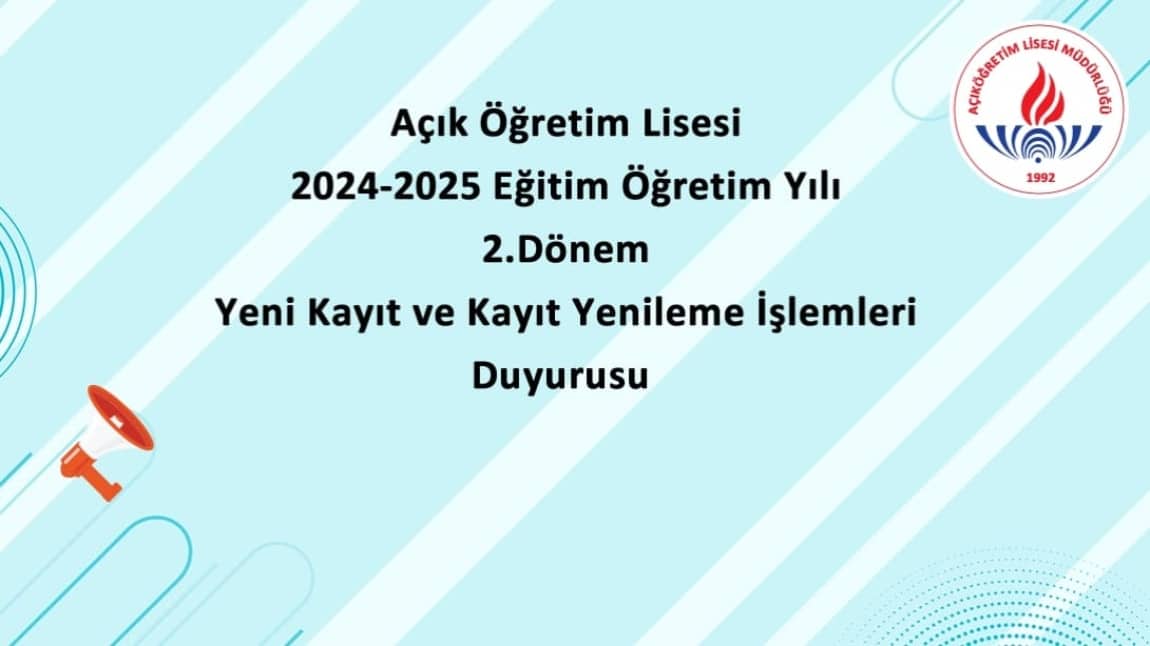 Açık Öğretim Lisesi İlk Kayıt ve Kayıt Yenileme İşlemleri Başladı.